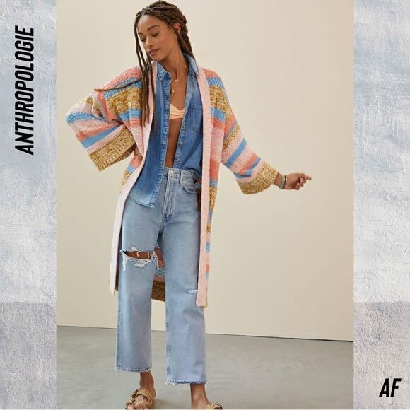 ANTHROPOLOGIE STRIPED TEXTURED CARDI OS NWT PINK COMBO - Picture 5 of 9